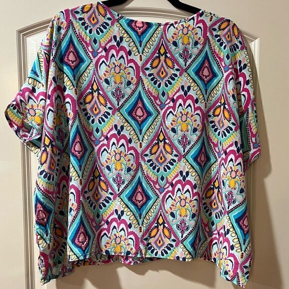 LILLY PULITZER 100% Silk Trace Crown Jewels Blouse Teal Pink Women’s Size Small - Picture 4 of 6